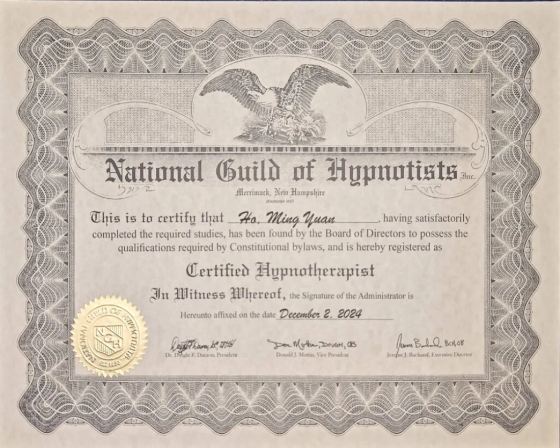 Derek 的 NGH 催眠專業證書